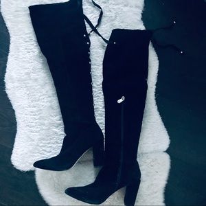 Thigh High Suede Boots w/ Silver Studs